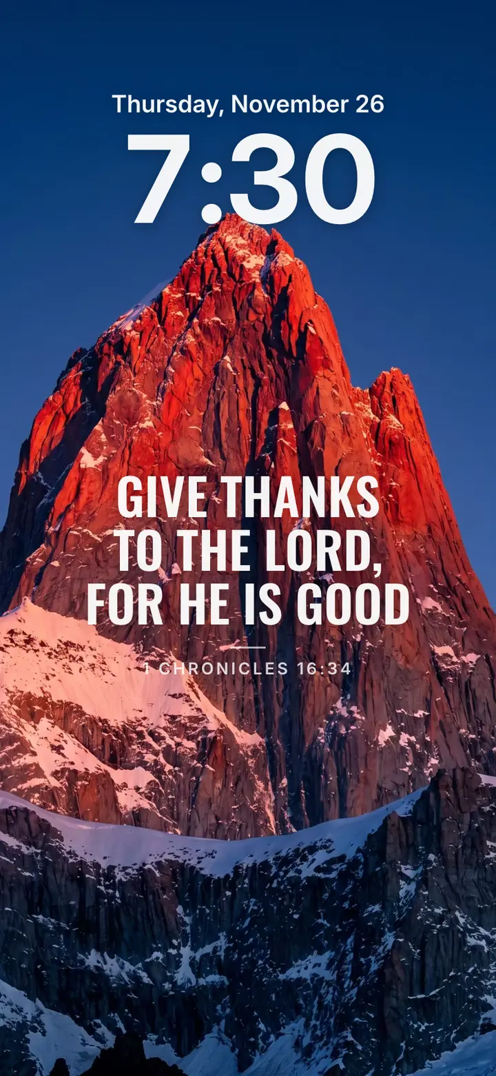 Mountains: 1 Chronicles 16:34 in Bold lettering